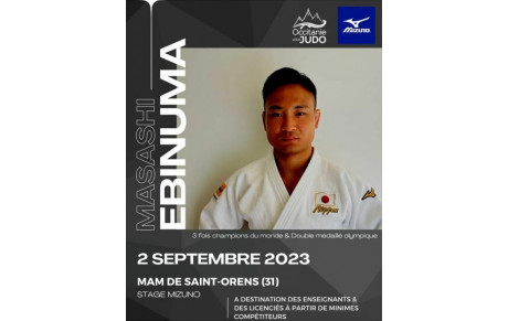 Masashi EBINUMA, triple champion du monde et double médaillé Olympique au BJSO le 2 septembre prochain